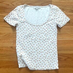 LOFT Everday Floral Ribbed Short Sleeve Tee XS